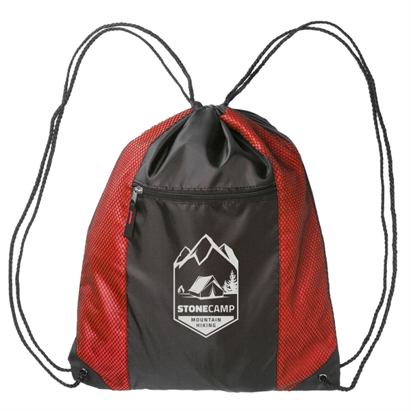 Polyester drawstring backpack with front mesh pocket and zipper closure... from ASI 39552 BEL Promo
