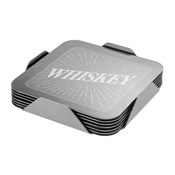 6-piece modern square coaster set made from stainless steel and a... from ASI 39552 BEL Promo