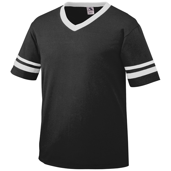 Adult jersey with contrast color sleeve stripes and rib-knit V-neck collar.... from ASI 37461 Augusta Sportswear / Augusta Sportswear, Inc. d/b/a Momentec Brands