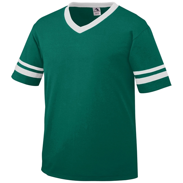 Adult jersey with contrast color sleeve stripes and rib-knit V-neck collar.... from ASI 37461 Augusta Sportswear / Augusta Sportswear, Inc. d/b/a Momentec Brands