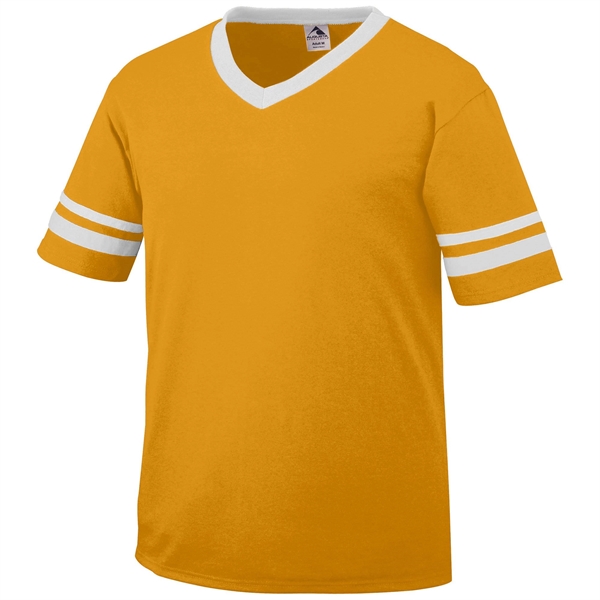 Adult jersey with contrast color sleeve stripes and rib-knit V-neck collar.... from ASI 37461 Augusta Sportswear / Augusta Sportswear, Inc. d/b/a Momentec Brands