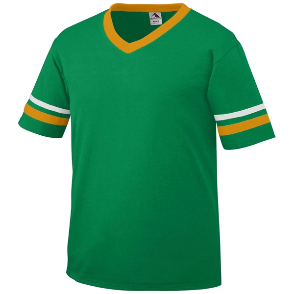 Adult jersey with contrast color sleeve stripes and rib-knit V-neck collar.... from ASI 37461 Augusta Sportswear / Augusta Sportswear, Inc. d/b/a Momentec Brands
