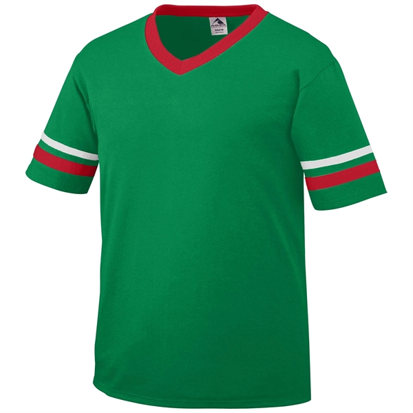Adult jersey with contrast color sleeve stripes and rib-knit V-neck collar.... from ASI 37461 Augusta Sportswear / Augusta Sportswear, Inc. d/b/a Momentec Brands