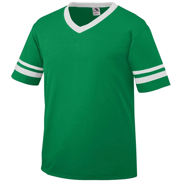 Adult jersey with contrast color sleeve stripes and rib-knit V-neck collar.... from ASI 37461 Augusta Sportswear / Augusta Sportswear, Inc. d/b/a Momentec Brands