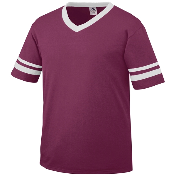Adult jersey with contrast color sleeve stripes and rib-knit V-neck collar.... from ASI 37461 Augusta Sportswear / Augusta Sportswear, Inc. d/b/a Momentec Brands