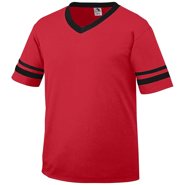 Adult jersey with contrast color sleeve stripes and rib-knit V-neck collar.... from ASI 37461 Augusta Sportswear / Augusta Sportswear, Inc. d/b/a Momentec Brands