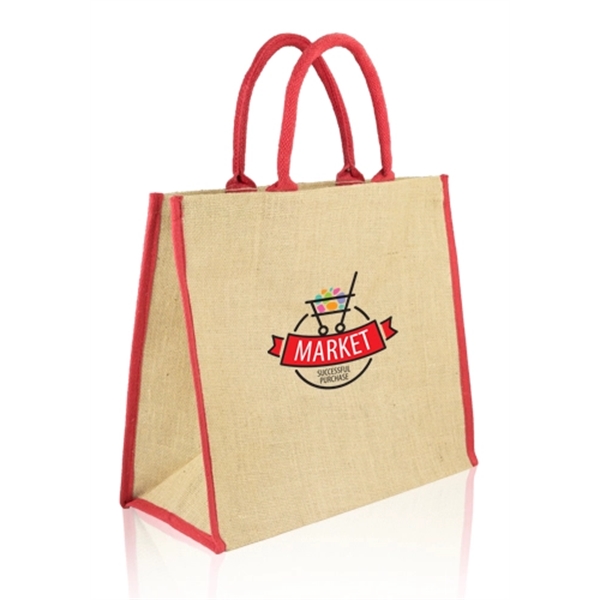100% natural Fresno eco-friendly jute tote bags with 16.5" carrying handles... from ASI 39552 BEL Promo