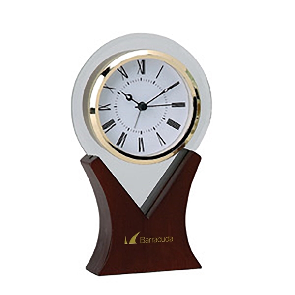 Glass quartz analog clock with wood base.... from ASI 40544 Binaco