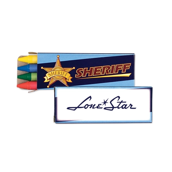 Four-pack of sheriff-themed non-toxic wax crayons in red, green, blue and... from ASI 98360 WOWLine / WOWLine®