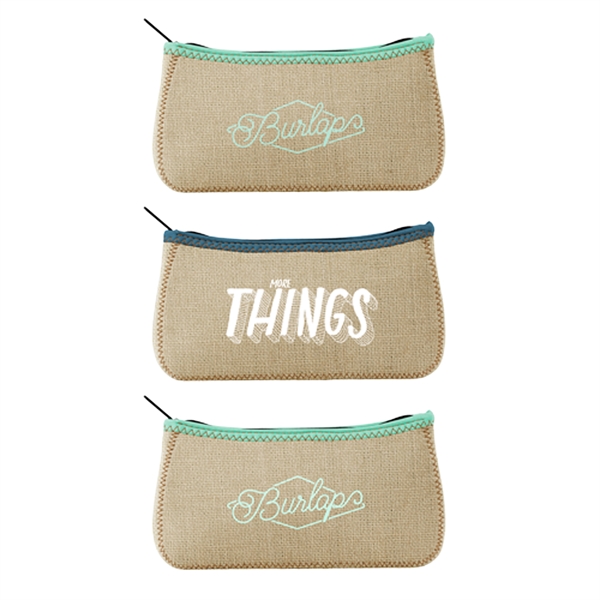 Burlap/High-Quality Neoprene pouch with a zipper closure, gusset, colored stitching and... from ASI 74710 Numo
