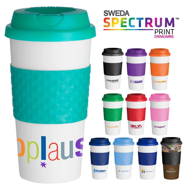 16 oz. BPA free white coffee cup with double-wall insulation, silicone... from ASI 88060 Snugz/USA Inc / Sweda®