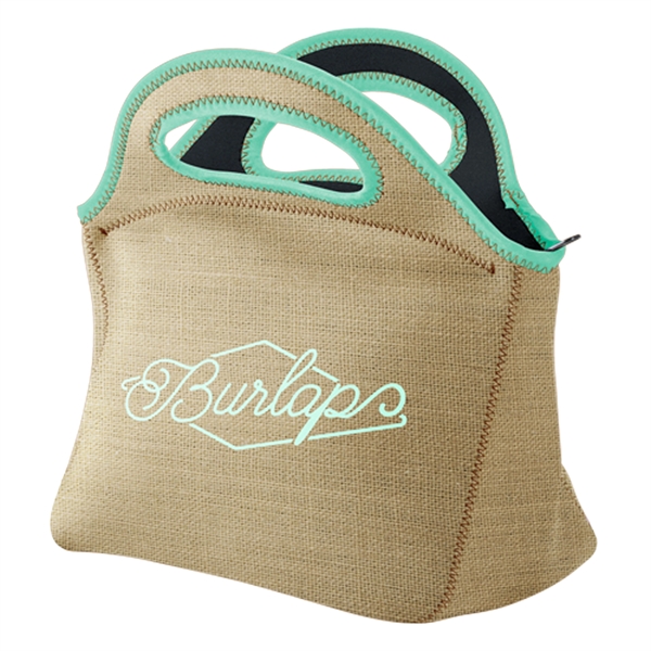 Burlap/High-Quality Neoprene  Lunch bag. Zipper closure w/customizable colored stitching &... from ASI 74710 Numo