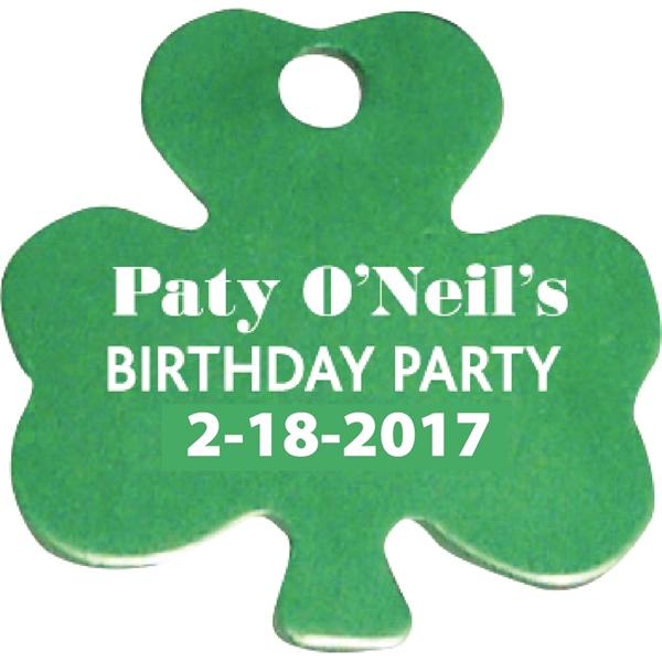Shamrock Shaped anodized aluminum pet tag / ID tag.... from ASI 69240 MasterCast LTD / Amcraft