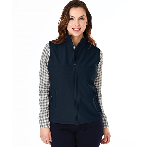 Women's water and wind resistant soft shell vest with stand-up collar.... from ASI 44620 Charles River Apparel
