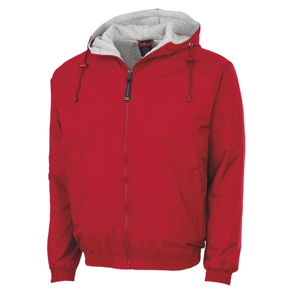 Hooded nylon jacket with drawstring that's wind and water-resistant and available... from ASI 44620 Charles River Apparel