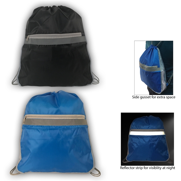 Drawstring backpack with reflective safety strip and side gusset for extra... from ASI 34800 Alstar Creations / Alstar Line