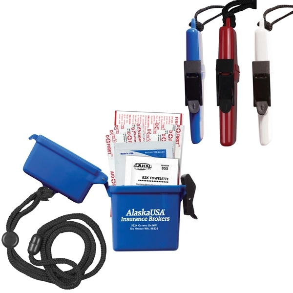 Water-resistant plastic container filled with an antiseptic towelette, moist cleansing towelette... from ASI 62660 Innovation Line