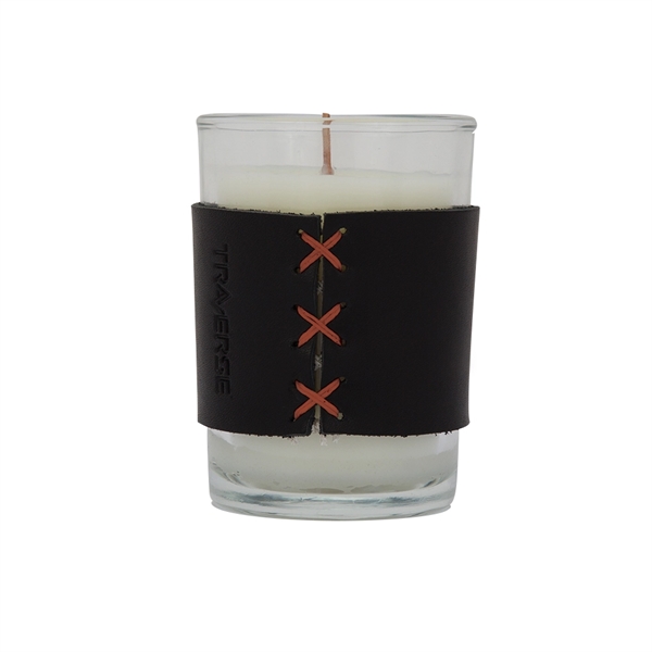 8 oz. scented candle with a wood wick and leather sleeve.... from ASI 88060 Snugz/USA Inc / SnugZ USA®