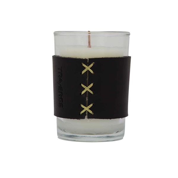 8 oz. scented candle with a wood wick and leather sleeve.... from ASI 88060 Snugz/USA Inc / SnugZ USA®