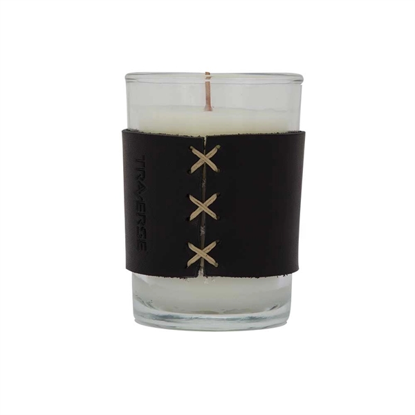 8 oz. scented candle with a wood wick and leather sleeve.... from ASI 88060 Snugz/USA Inc / SnugZ USA®