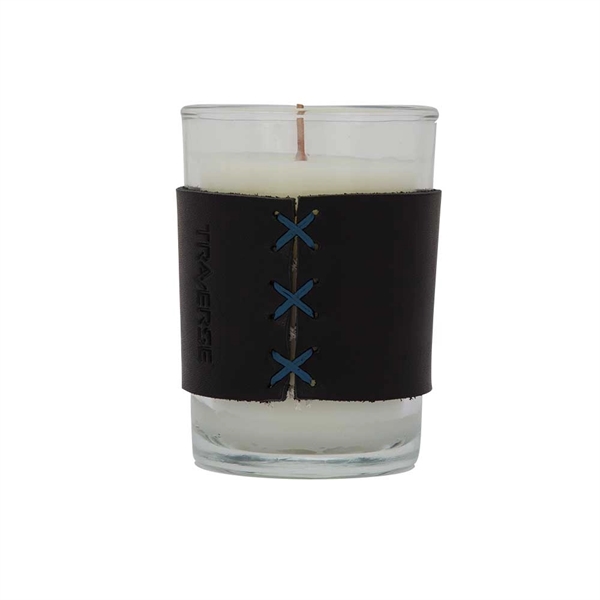 8 oz. scented candle with a wood wick and leather sleeve.... from ASI 88060 Snugz/USA Inc / SnugZ USA®