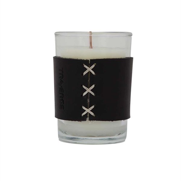 8 oz. scented candle with a wood wick and leather sleeve.... from ASI 88060 Snugz/USA Inc / SnugZ USA®