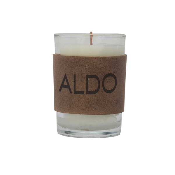 8 oz. scented candle with a wood wick and leather sleeve.... from ASI 88060 Snugz/USA Inc / SnugZ USA®