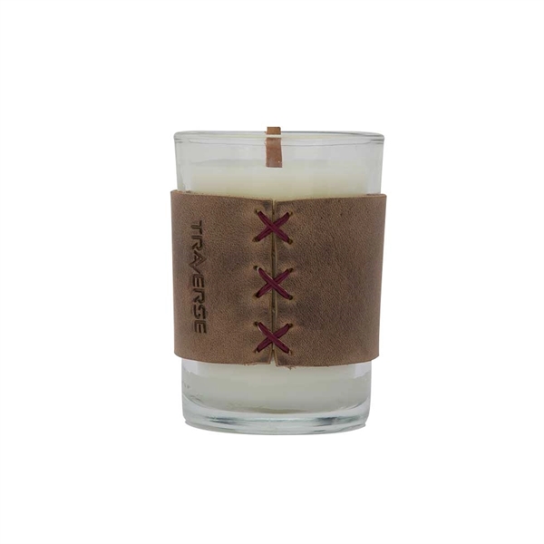 8 oz. scented candle with a wood wick and leather sleeve.... from ASI 88060 Snugz/USA Inc / SnugZ USA®