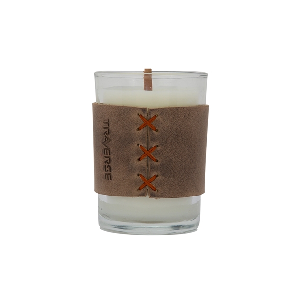 8 oz. scented candle with a wood wick and leather sleeve.... from ASI 88060 Snugz/USA Inc / SnugZ USA®