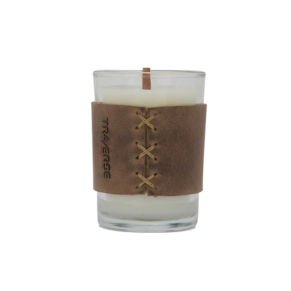 8 oz. scented candle with a wood wick and leather sleeve.... from ASI 88060 Snugz/USA Inc / SnugZ USA®