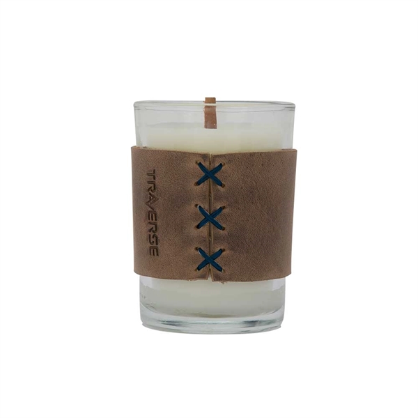8 oz. scented candle with a wood wick and leather sleeve.... from ASI 88060 Snugz/USA Inc / SnugZ USA®