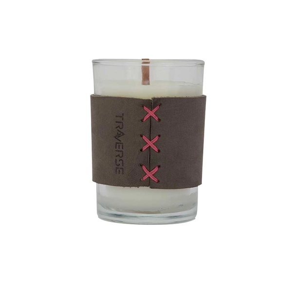 8 oz. scented candle with a wood wick and leather sleeve.... from ASI 88060 Snugz/USA Inc / SnugZ USA®