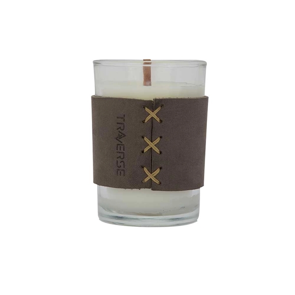 8 oz. scented candle with a wood wick and leather sleeve.... from ASI 88060 Snugz/USA Inc / SnugZ USA®