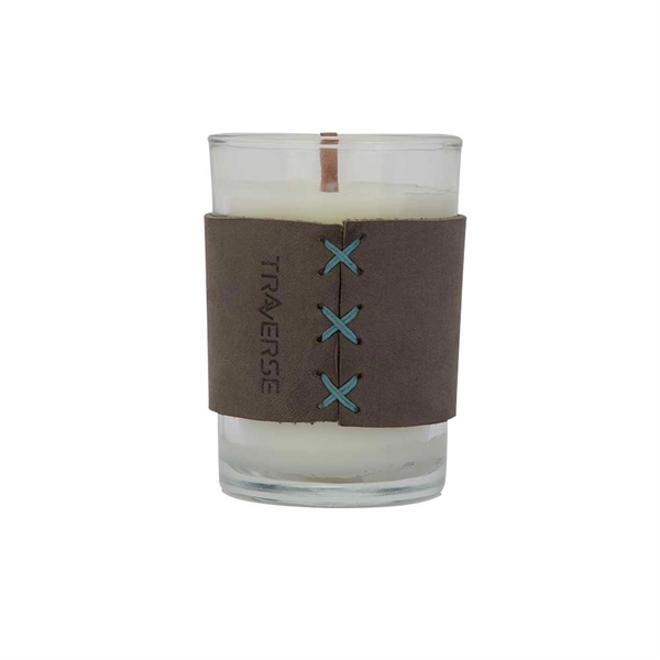 8 oz. scented candle with a wood wick and leather sleeve.... from ASI 88060 Snugz/USA Inc / SnugZ USA®
