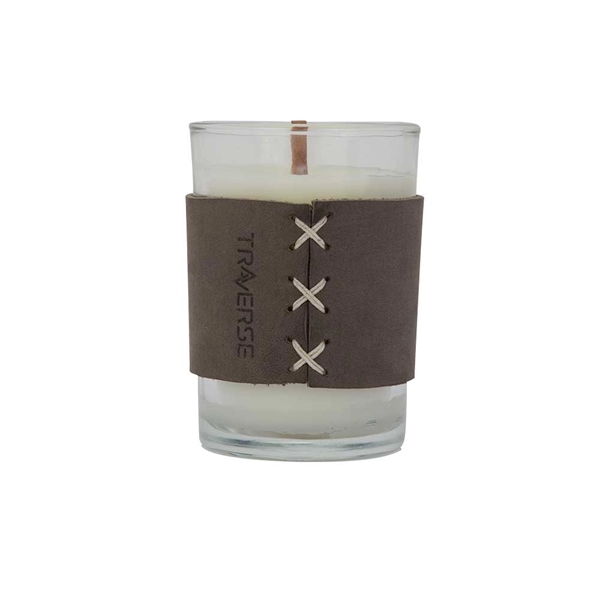 8 oz. scented candle with a wood wick and leather sleeve.... from ASI 88060 Snugz/USA Inc / SnugZ USA®