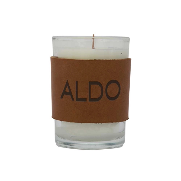 8 oz. scented candle with a wood wick and leather sleeve.... from ASI 88060 Snugz/USA Inc / SnugZ USA®