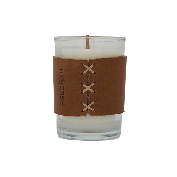 8 oz. scented candle with a wood wick and leather sleeve.... from ASI 88060 Snugz/USA Inc / SnugZ USA®