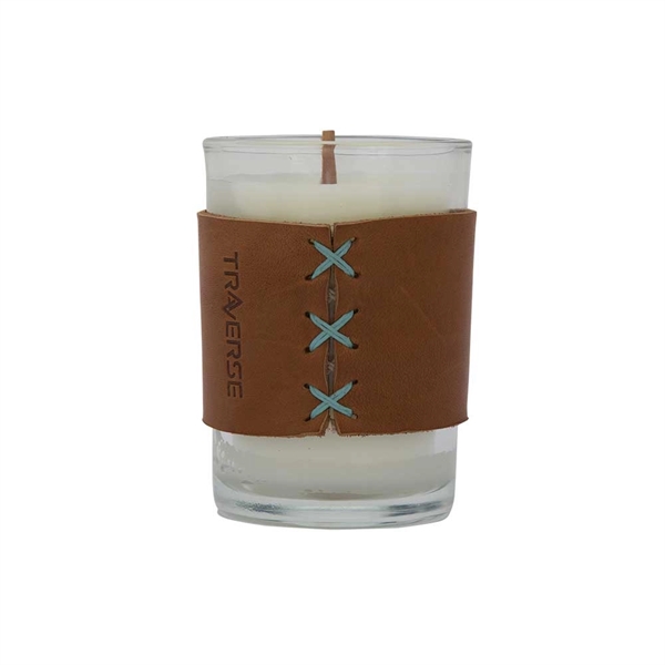 8 oz. scented candle with a wood wick and leather sleeve.... from ASI 88060 Snugz/USA Inc / SnugZ USA®