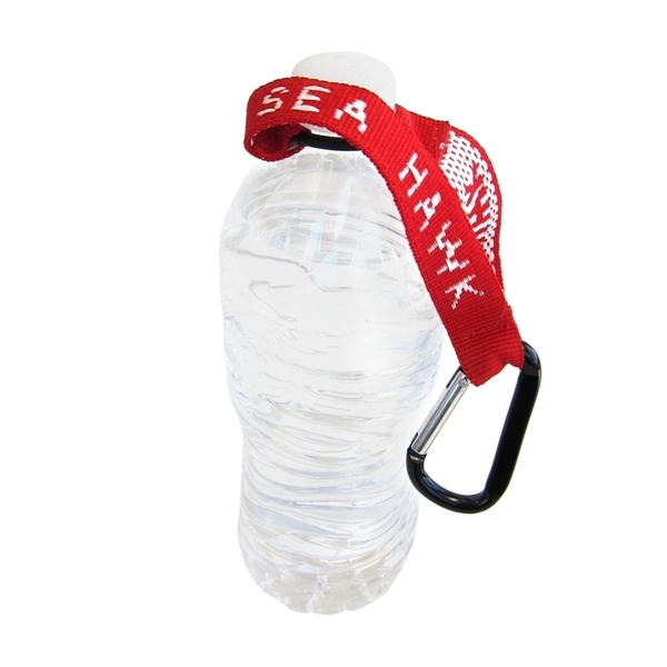 Polypropylene woven bottle holder with carabiner clip and stretchable rubber O-ring.... from ASI 92980 WOV-IN® / Universal Strap/Wov-In Line