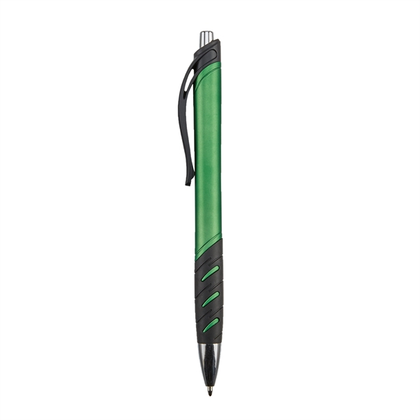 Retractable ballpoint pen with techno rubber grip and matte metallic barrel.... from ASI 52840 Evans Manufacturing