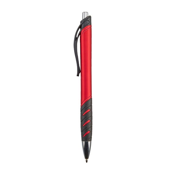 Retractable ballpoint pen with techno rubber grip and matte metallic barrel.... from ASI 52840 Evans Manufacturing