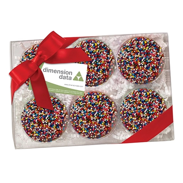 Six pack of chocolate covered Oreos® featuring rainbow nonpareil sprinkles.... from ASI 71685 Midnite Snax®