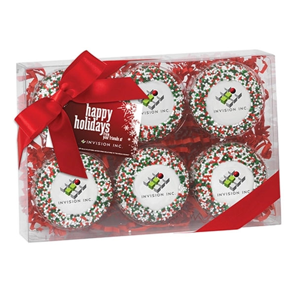 Six pack of chocolate covered Oreos® featuring holiday nonpareil sprinkles and... from ASI 71685 Midnite Snax®