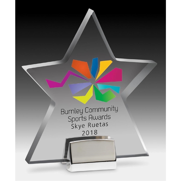 Clear acrylic star shaped award with chrome base.... from ASI 62660 Innovation Line