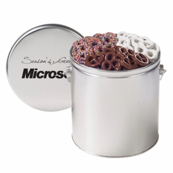 1 gallon tin filled with milk chocolate, yogurt and sprinkle-covered mini... from ASI 71685 Midnite Snax®