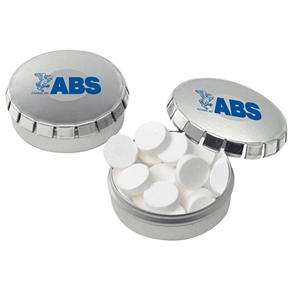 Small, round push-top tin filled with refreshing Powermints.... from ASI 71685 Midnite Snax®