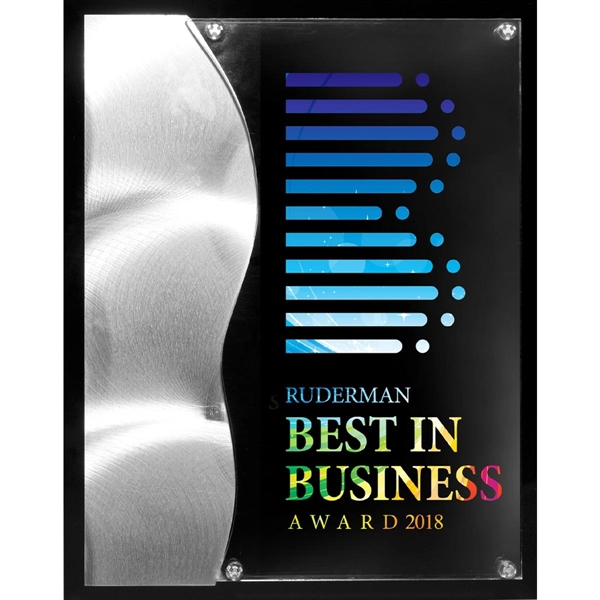 Black beveled and polished acrylic plaque with swirling metal accents.... from ASI 62660 Innovation Line