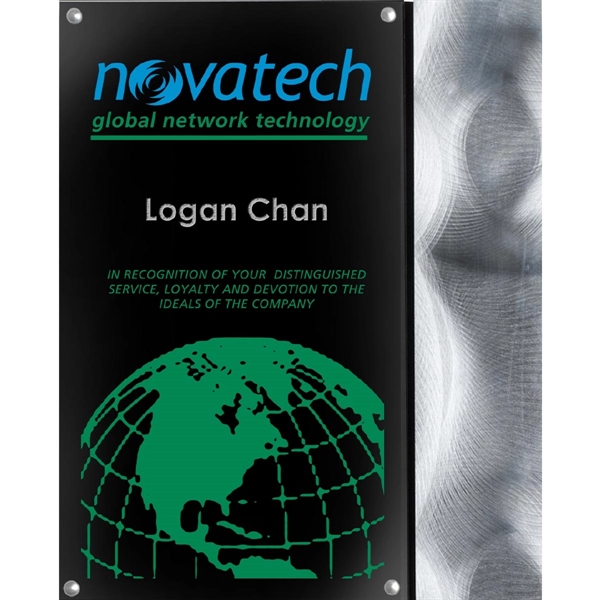Award plaque that features polished black acrylic with swirling metal backgrounds.... from ASI 62660 Innovation Line