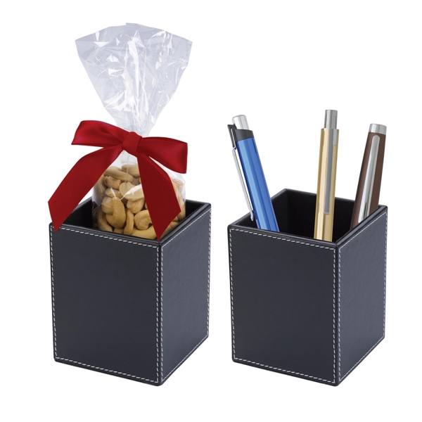 Executive pen cup with 5 oz. filler of cashews or chocolate... from ASI 61125 Hit Promotional Products