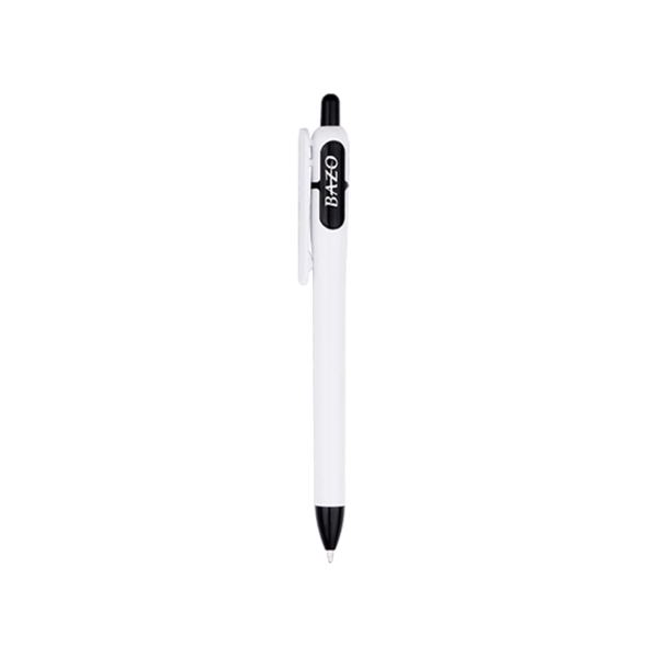Plastic pen with white barrel, matching white clip, colored trim and... from ASI 30442 Above & Beyond Advertising Products / PromoAdLine
